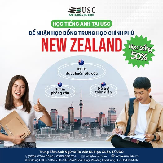 Học Tiếng Anh tại USC: Chinh phục IELTS 5.5, Săn Học bổng Trung học Chính phủ New Zealand 50%!