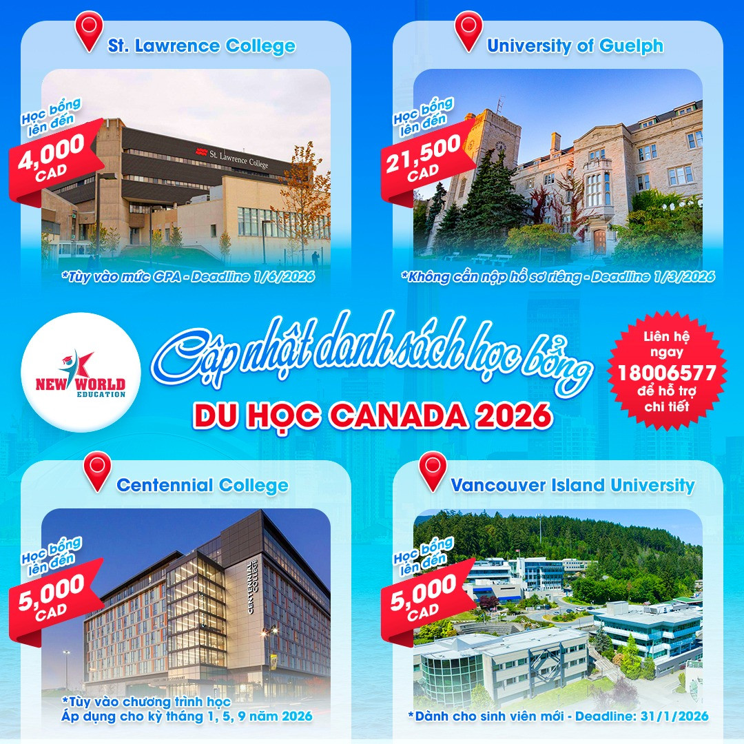 Cập Nhật Danh Sách Học Bổng Du Học Canada 2026 – Cơ Hội Nhận Học Bổng Lên Đến $21,500 CAD