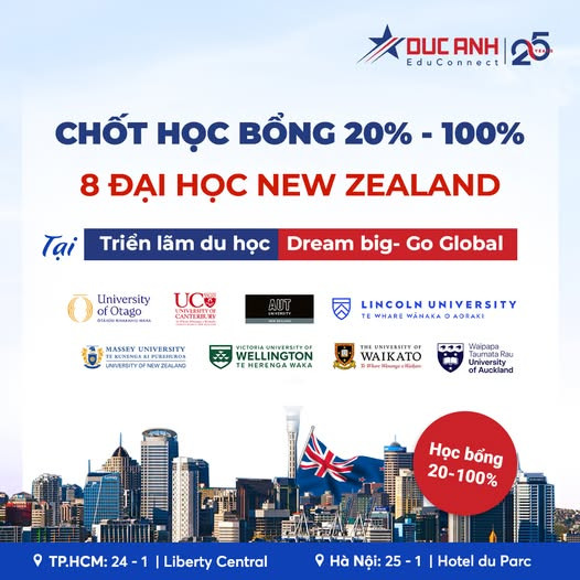 Du Học New Zealand 2026 – Chốt Học Bổng 20% – 100% Từ 8 Đại Học Hàng Đầu