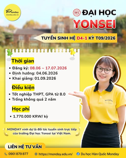 Du học Hàn Quốc cùng MONDAY và chinh phục Đại học Yonsei kỳ tháng 09/2026