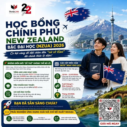 Du học New Zealand cùng StudyLink và săn Học bổng Chính phủ NZUA 2026